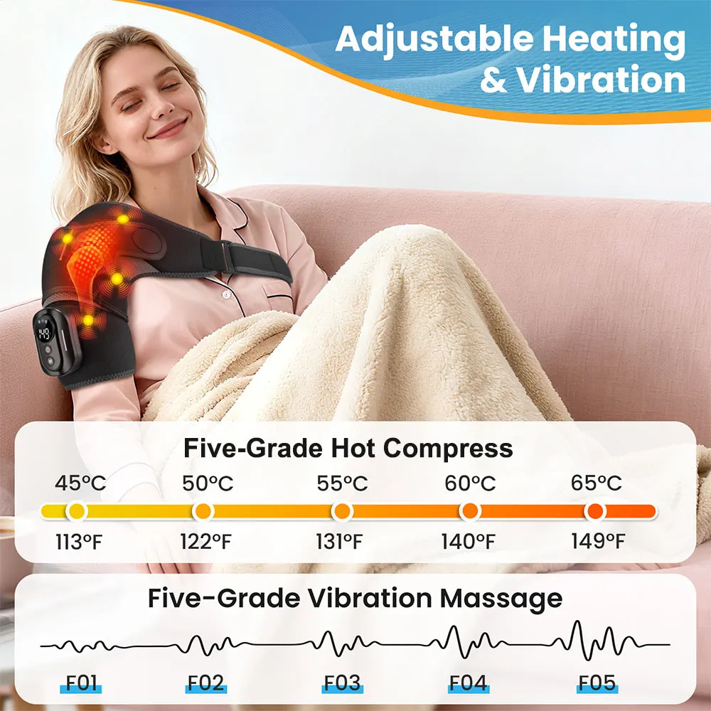 Heating Vibration Shoulder Massager with Remote Control 5 Heating Levels Hot Comress Shoulder Relief Massage Wrap Pads Electric