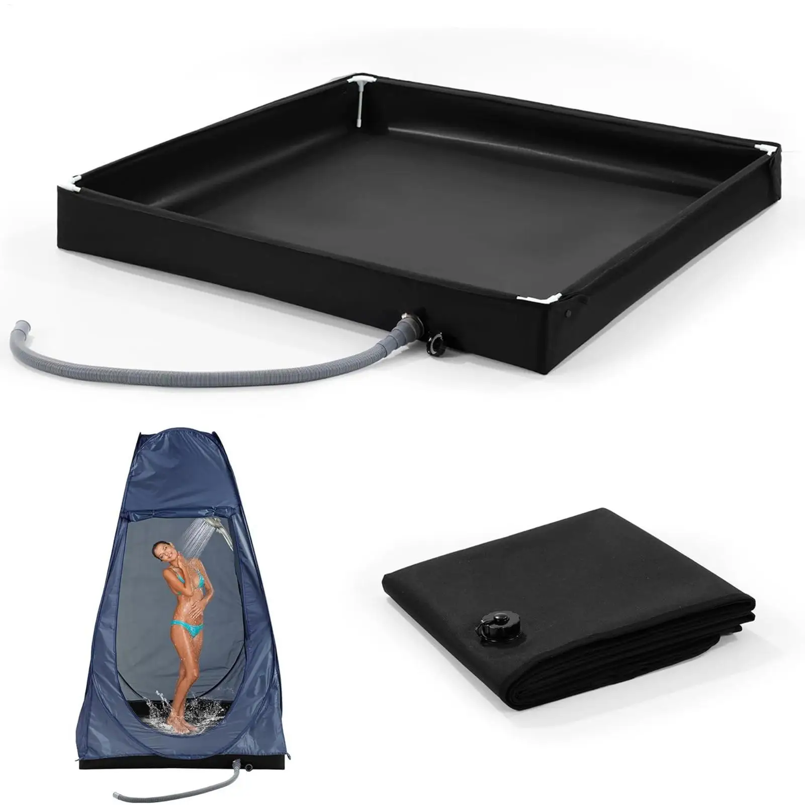 Portable Shower Pan With Drain Hose Foldable Shower Base Outdoor Tent Shower Tray For Outdoor RV Camping Shower Beach Pet Bath