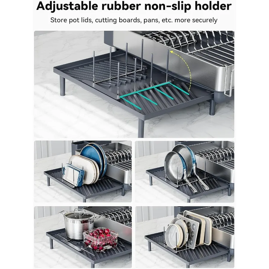 Large Dish Drying Rack Expandable Dish Racks for Kitchen Counter Space Saving 304 Stainless Steel Drying Rack Kitchen Extra Lar