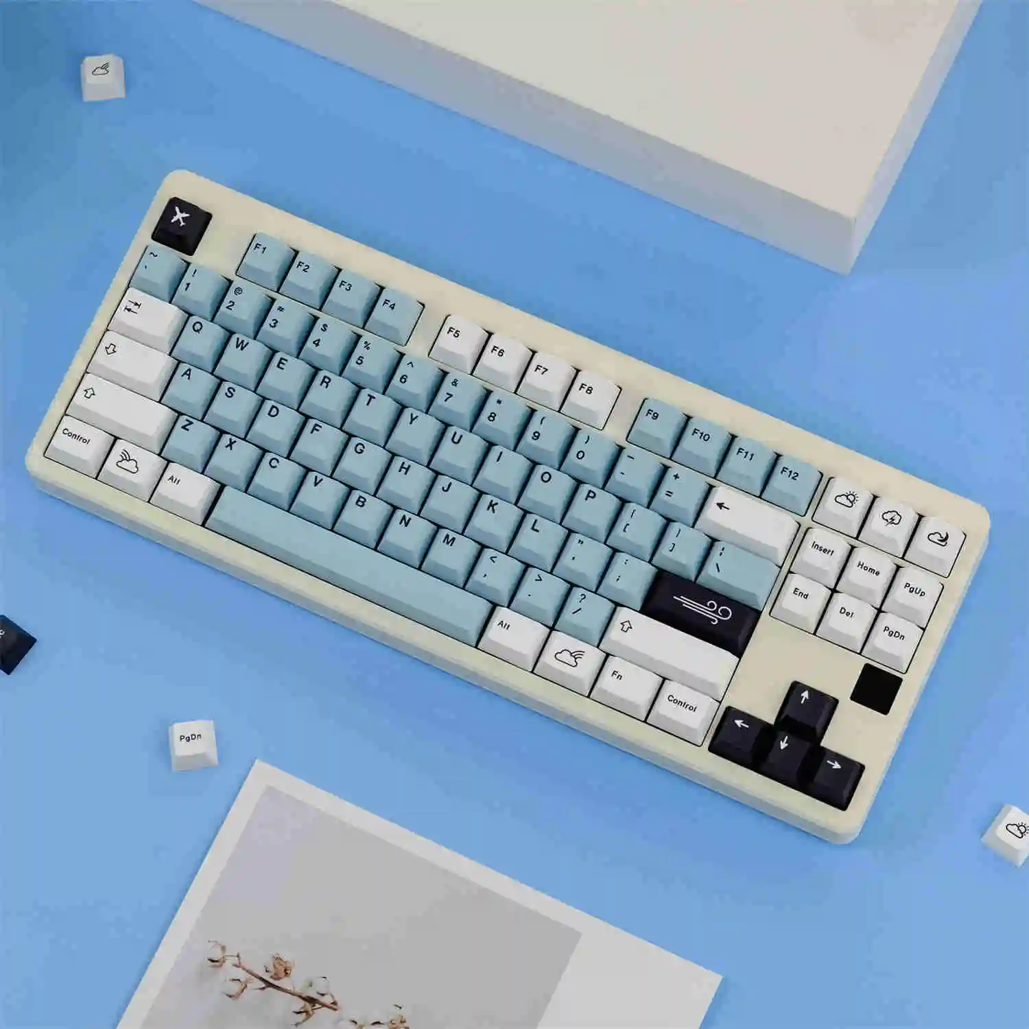 Conjunto Gmk Flutuante Nuvem Keycaps Pbt Tampas Chave de Sublimação de Corante Cereja Keycap Perfil para Keychron q1 q2 k2 Anne Gh60 Gk64 Poker 1 - Imagem 3