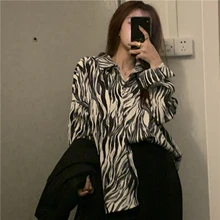 

Shirts Women Long-sleeve Zebra Stripe Oversize 5XL Loose Female Shirt Spring Casual Korean Style Blouses Womens Thin Simple Chic