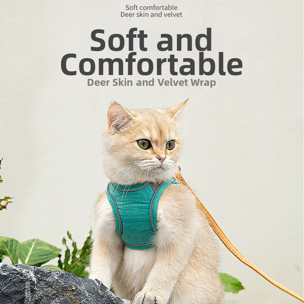 Katzen- und Hundegeschirr mit Leine, reflektierendes Haustiergeschirr mit Anti-Flucht-Design, weich, mit Leinen für Spaziergänge im Freien, Haustierzubehör – Detail 9