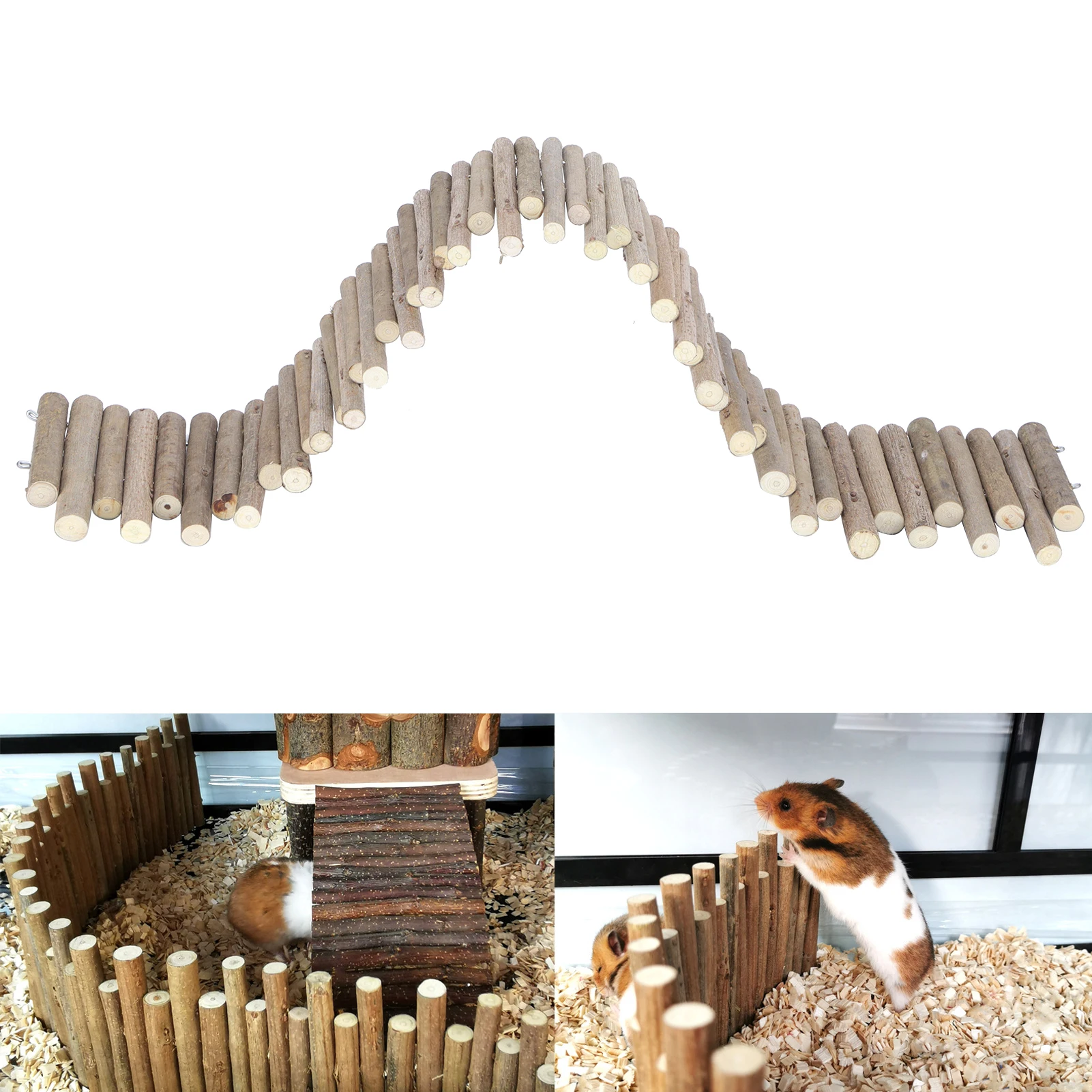 Hamster Wooden Fence Rat Ladder Bridge Wood Ladder Natural Hideout for Small Animals Wooden Hamster Chew Bridge