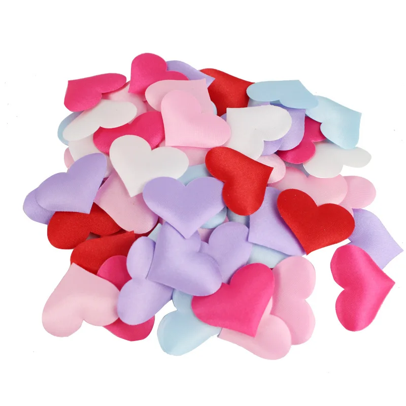 100Pcs 35mm Romantic Sponge Satin Fabric Heart Petals Wedding Confetti Table Bed Heart Petals Wedding Valentine Decoration