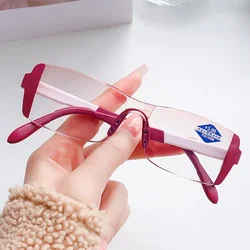 Fashion Bifocal Reading Glasses with Transparent Anti-Blue Light Lenses - +400 (Wine Red)