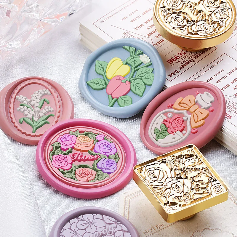 Rose Seal Wax Stamps Head Brass Carved Seal Head Flower Sealing Wax Stamp Scrapbooking DIY Envelope Invitation Gifts Decoration