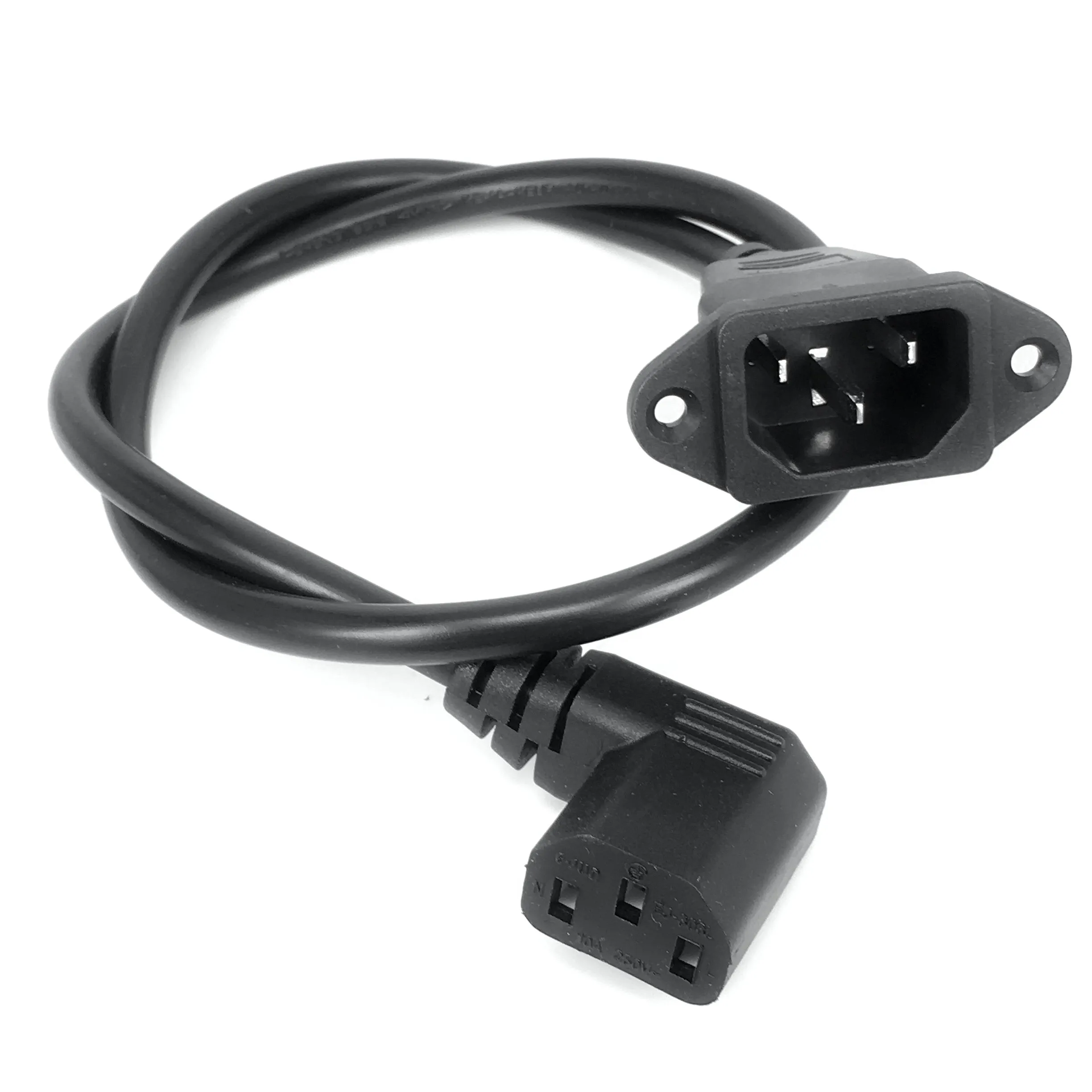 fengyidz IEC320 C14 - C13 연장 코드, 나사 구멍이 있는 C14 및 C13 직각 짧은, 길이 60cm, H05VV-F 3G 0.75MM