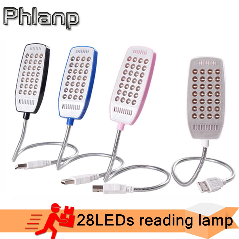 Phlanp 28LEDs Reading Lamp LED USB Ultra Bright Book Light Eye Care Flexible Table Lamps Night Lamp for PC Laptop 1pc portable usb led mini book light reading light table lamp flexible 6leds usb lamp for power bank laptop notebook pc computer