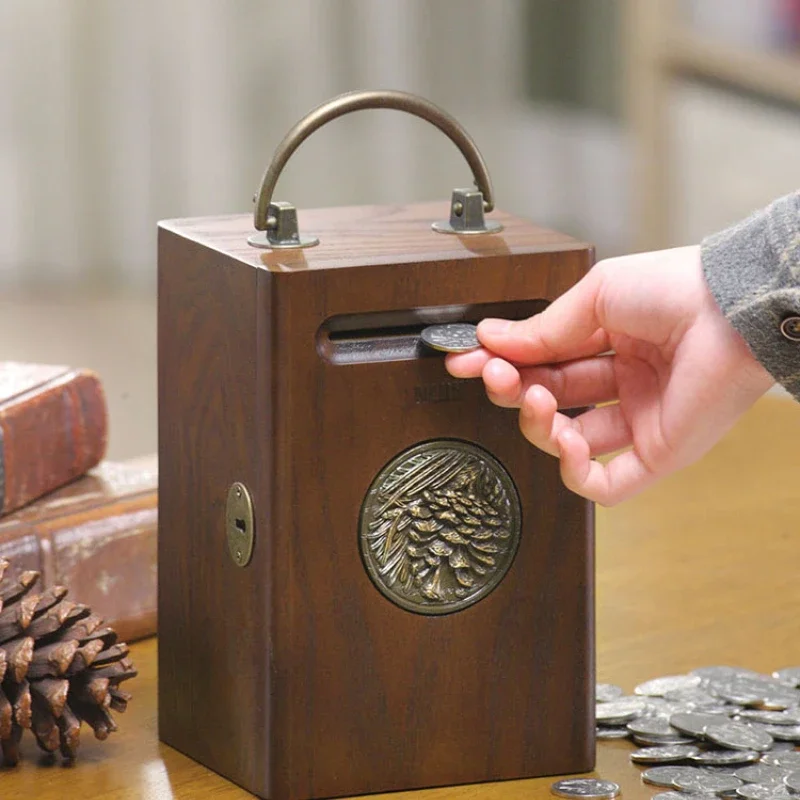 

Solid wood piggy bank, non password box, not only in and out of the piggy bank, creative large capacity birthday gift