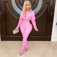 Brianna Leather Crop Top Slit Stacked Pant Set 3