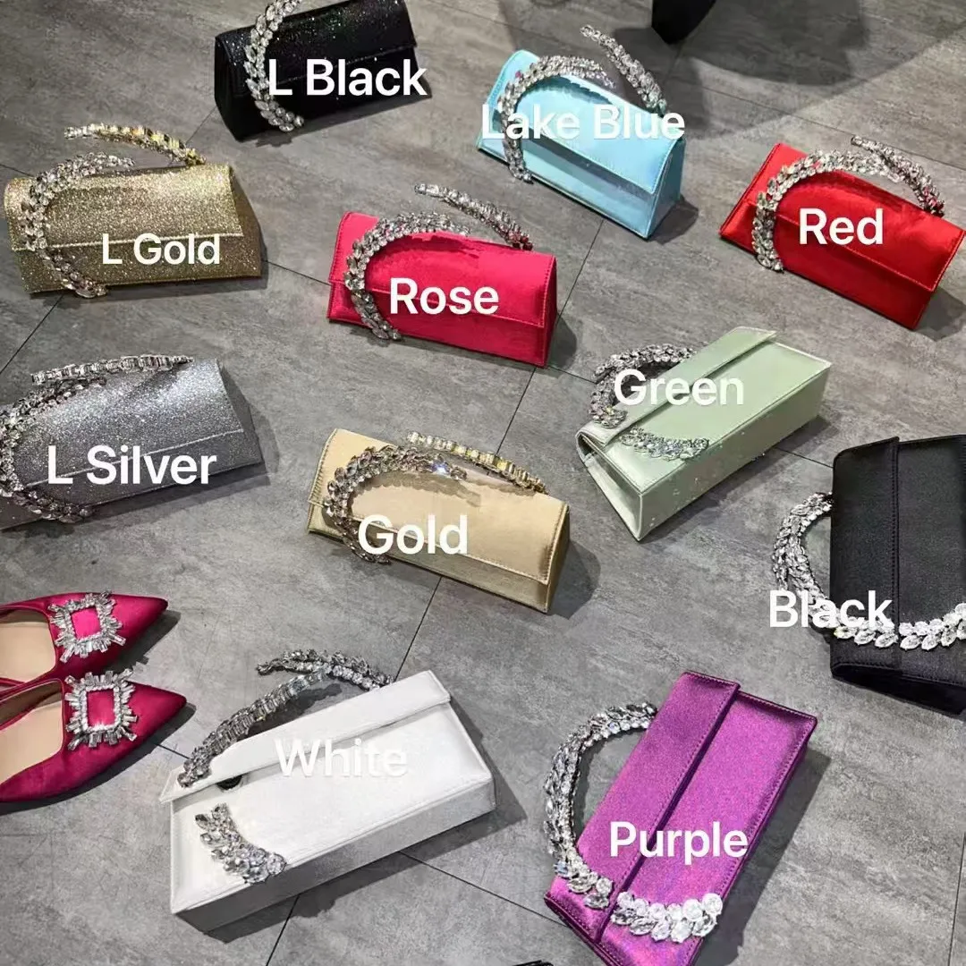 Luxury Satin Metal Handheld Women Handbag Crystal Shiny Rhinestones Diamond Evening Bag Wedding Party Clutch Purse Shoulder Bag