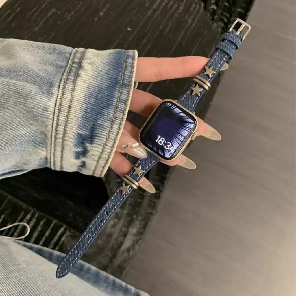 ตัวเลือกสินค้า สายนาฬิกาผ้า denim วินเทจ สำหรับ Apple Watch ผู้หญิง