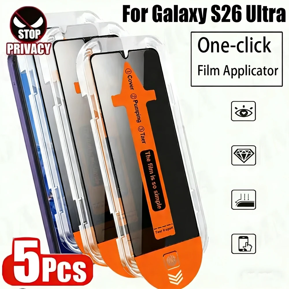 5/1pcs Anti-Spy For Samsung S26 Ultra S26 Edge S26 Privacy Protector Dust Free Tempered Glass Fingerprint Unlocking Optional