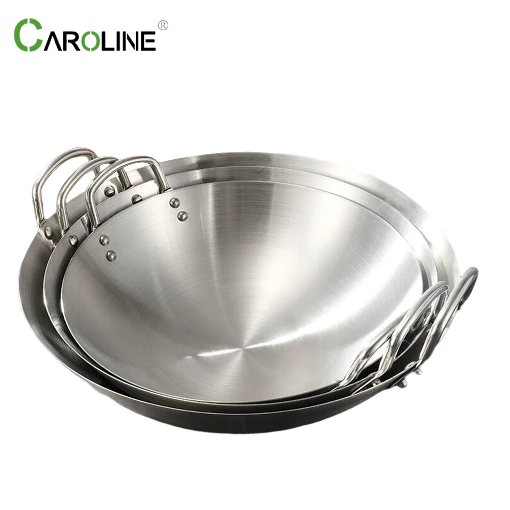 Non-magnetic Stainless Steel Wok Extra Large Ears Round Bottom