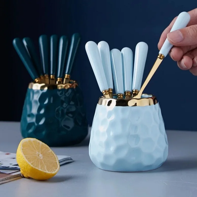 Ceramic Storage Jar with Golden Edge for Dried Fruits and Nuts