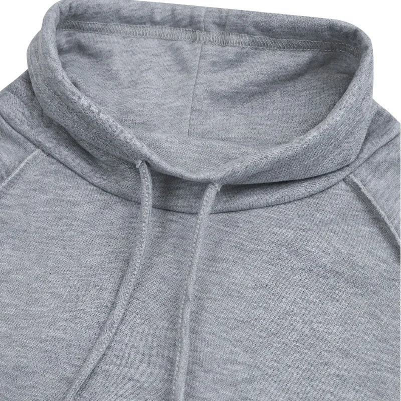 Autumn and Winter Women's Pullover Solid High Neck Panel Hooded Drawstring Large Pocket Long Sleeve Hoodies Fashion Casual Tops