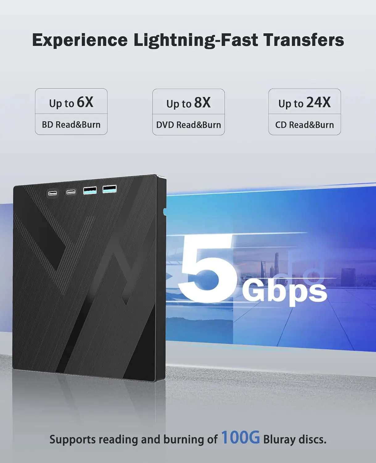 7 in 1 External Bluray Optical Drive for Laptop PC USB 3.0 Type-C BD DVD CD-RW Player Portable Burner with SD/TF Card Slot 3