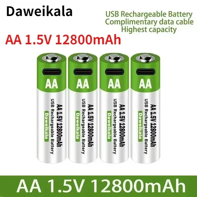 2024 New 1.5V AA USB Rechargeable Battery 12800 mAh Li-ion Battery for Remote Control Mouse Electric Toy Battery + Type-C Cable 1