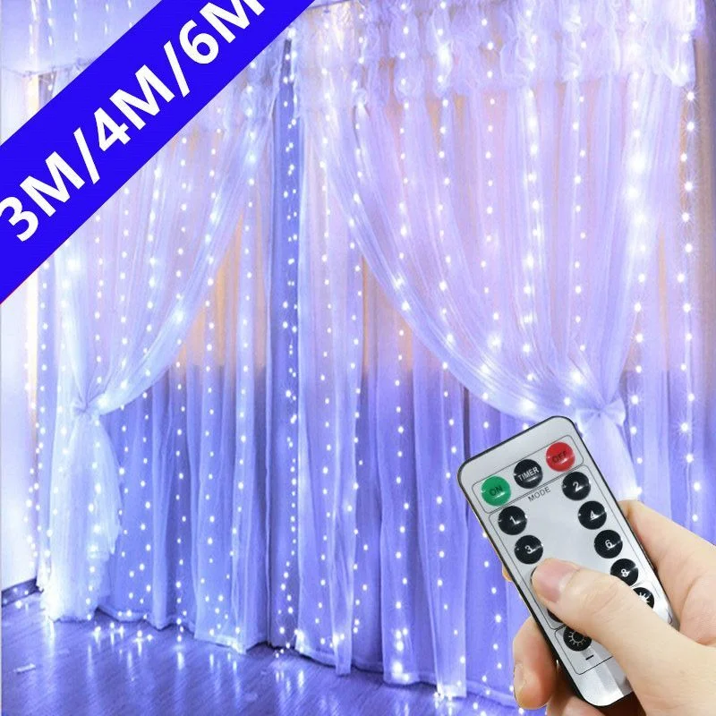 

6M/4M LED Curtain Garland on Window USB String Lights Fairy Festoon Remote Control Christmas Wedding Decorations for Home Room