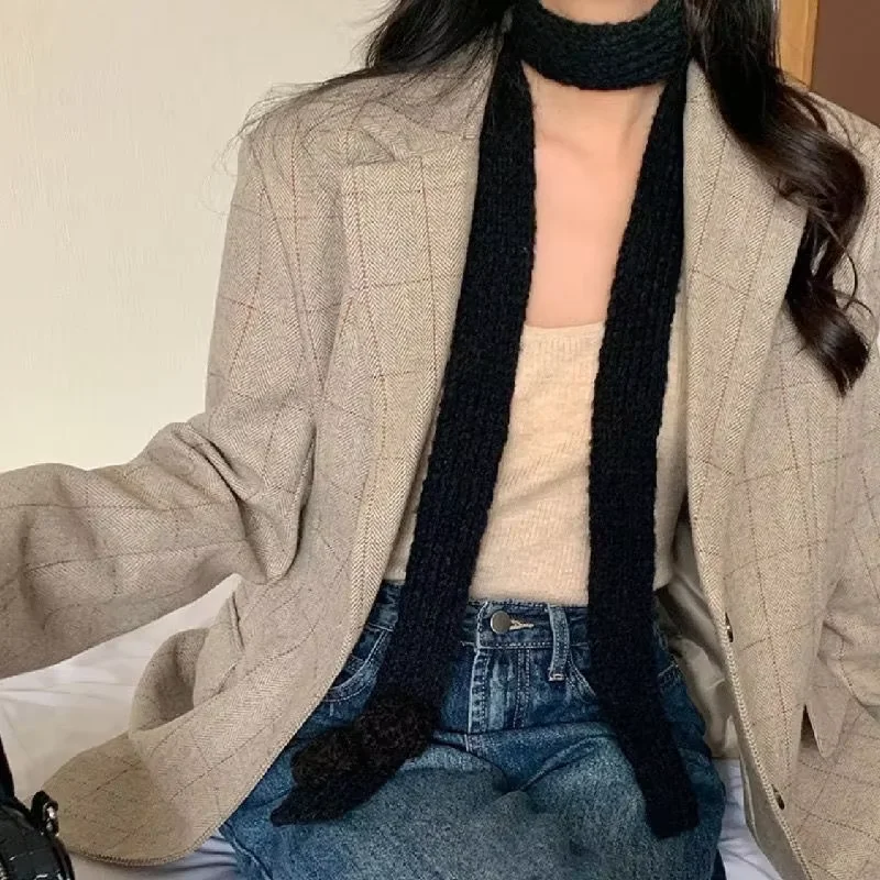 Neue Feste Gestrickte Lange Schmale Schal Koreanische frauen Imitation Kaschmir Mohair Schal Dressing Dekoration Gestrickte Schal Band – Detail 10