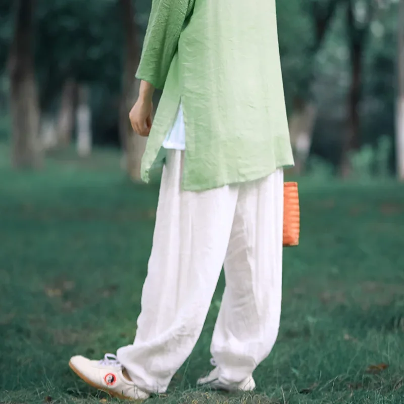 Summer Tai Chi Pants Wushu Clothing Kung Fu Trousers Martial Art Uniform Breathable Elastic Waist White