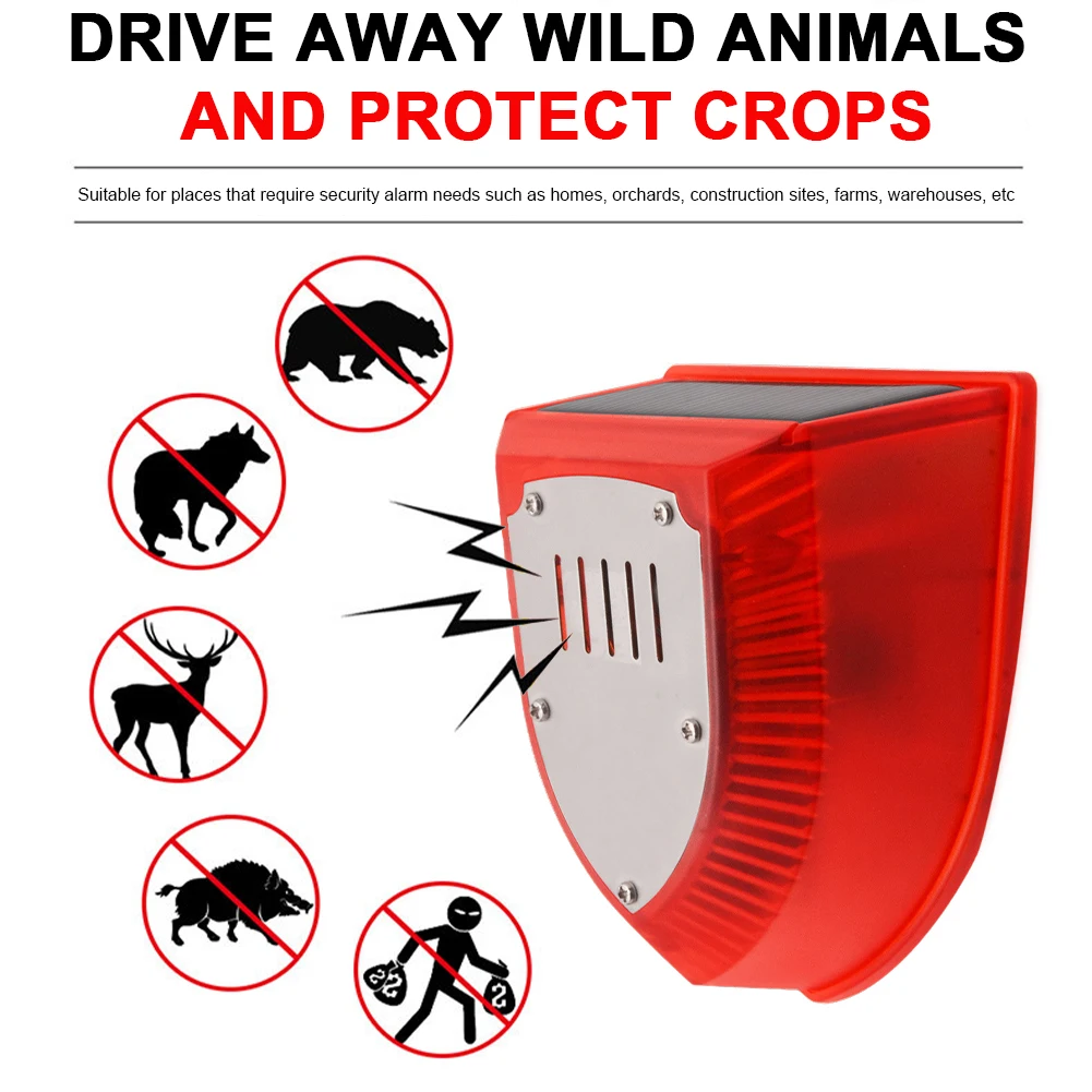 Outdoor Solar Alarm with Motion Gunshot Sounds & Dog Barking Sound & Strobe Light Security Alarm Siren for Farm Barn Yard