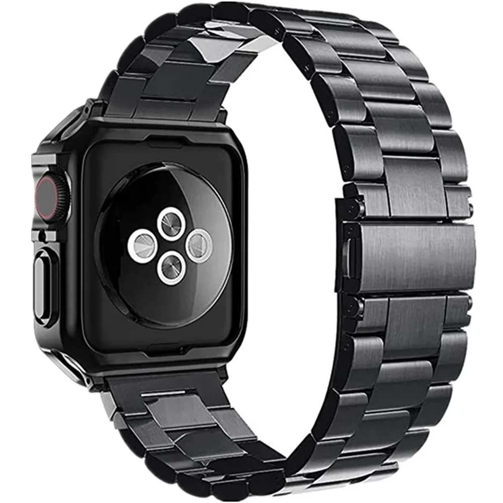 Stylish TPU Protective Case with Metal Strap for Apple Watch - Stainless Steel Bracelet Edition