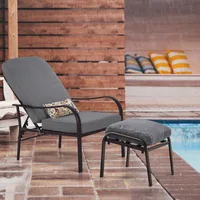 Outdoor Chair with Ottoman, Cushions, Pillow, Large Patio Chair for Balcony, Garden, Lawn Lounge Chair 2