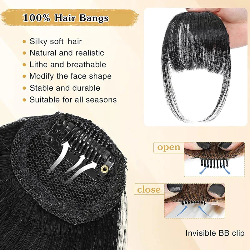 Frange Sintetiche Finte Effetto Naturale, Extension Capelli Frontali, Posticci Neri Marroni con Clip, Doppie Ciuffi Laterali per Acconciature