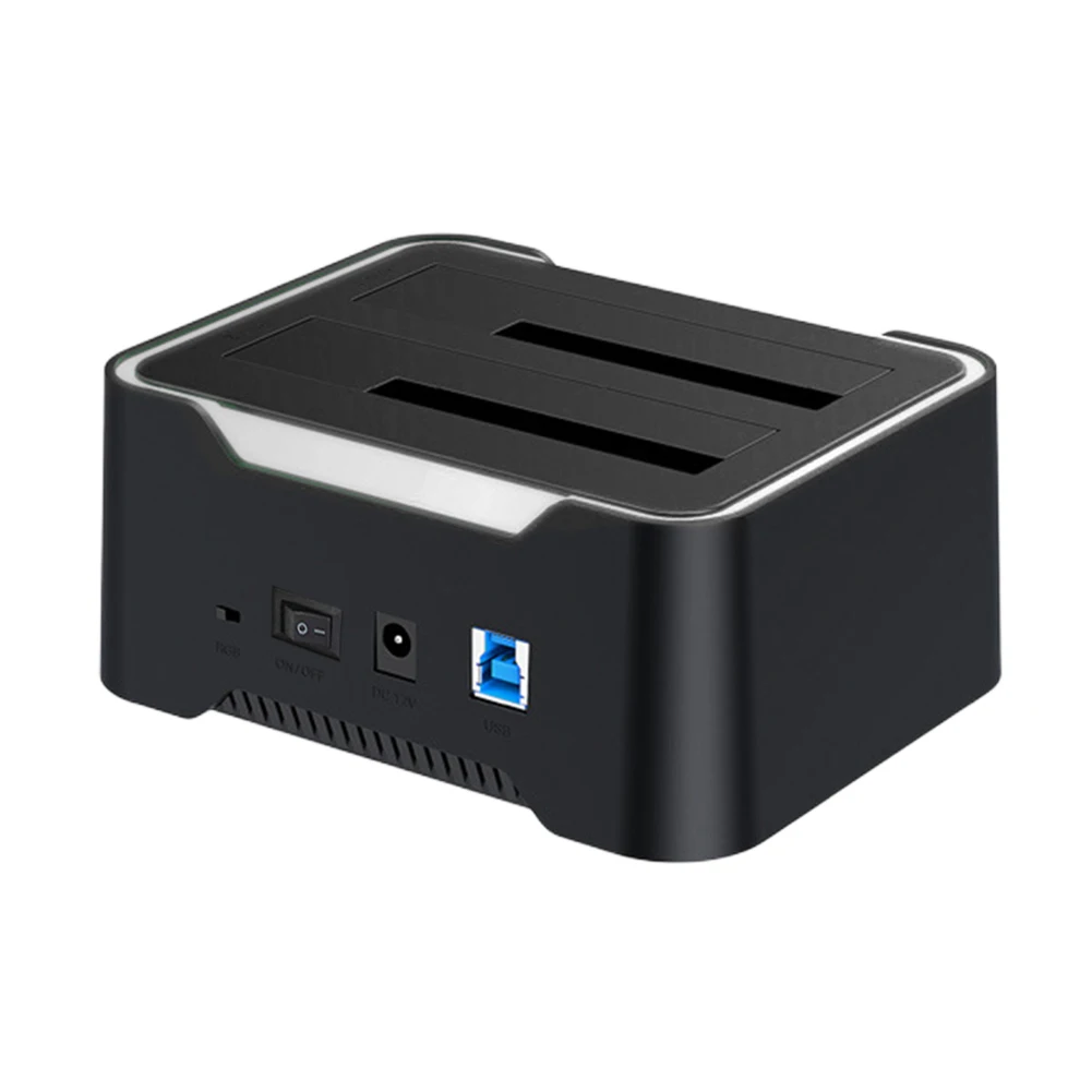 듀얼 베이 SSD 도킹 스테이션, 모바일 하드 드라이브 복사 상자 베이스 HDD 인클로저, SATA 하드 디스크용, 12V 3A 전원 어댑터, 2.5 인치, 3.5 인치