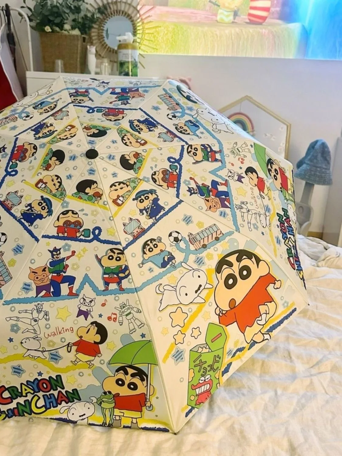 Fully automatic umbrella dual-purpose student sun protection parasol crayon Shin-shi's portable folding parasol new model