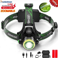 

Powerful LED Headlight T6 COB USB DC Rechargeable Zoomable Headlamp Waterproof Zoomable Head Lamp Camping Head Light Head Torch