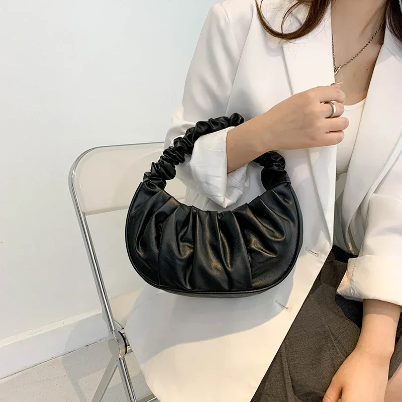 

2022 New Women's Handbags and Purses PU Pleated Shoulder Bag Trendy Vintage Small Underarm Bags Female Casual Clutches