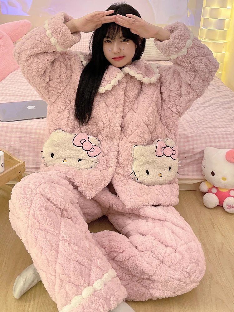 Hello Kitty Pajamas Girl Velvet Homewear Set Velvet Sleepwear