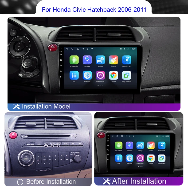 2 Din Android Car Radio Multimedia Carplay For Honda Civic Hatchback LHD RHD 2006 2007 2009 2010 2011 4G Wifi DVD GPS Autoradio