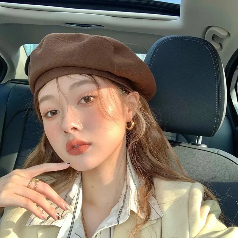 여성용 면 베레모 모자, 빈티지 프랑스 격자 무늬 탑 밀리터리 모자, 화가 모자..