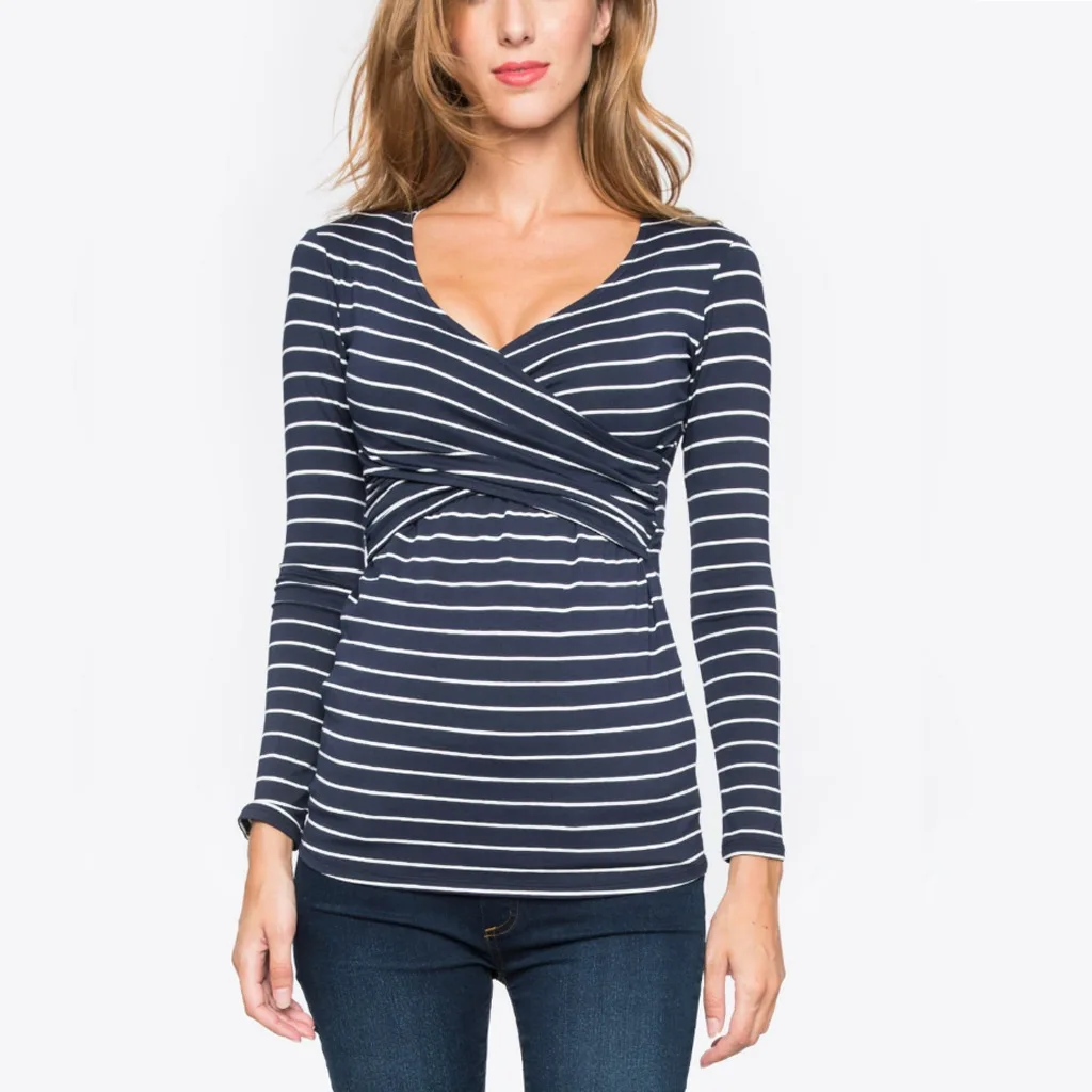 New Pregnant Women T-shirt Maternity Blouse Breastfeeding Casual Long Sleeve Tops Striped Pregnancy Breast Feeding Nursing Shirt 4