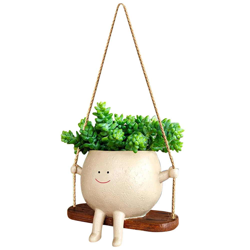 Cute Wall Planter Resin Smiling Face Planter Creative Wall Hanging Head Planter Multifunctional Home Garden Patio Accessories