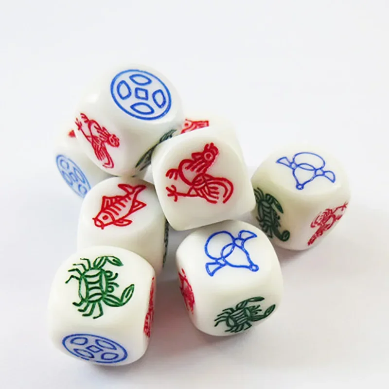 Pattern Dice Puzzle Game 6 Sided Dice Copper /gourd /chicken /fish /shrimp Funny Game Accessory 16mm 10 Pcs/lot