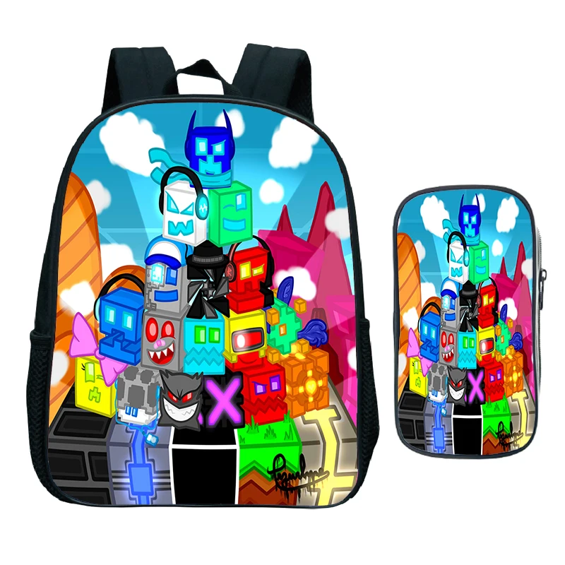 Ensemble de sac à dos Geometry Dash 3D Print pour enfants, sac d'école étanche pour garçons et filles d'âge alth, sac de maternelle de dessin animé en colère, 2 pièces