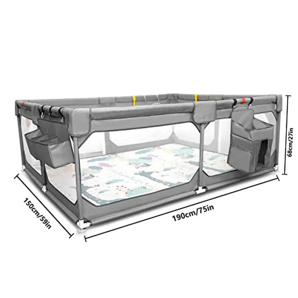 Extra Large Baby Playpen with Storage Bag & Mesh Net 75" x 59" Play Yard Toddlers  Folding Mat  Ocean Balls Anti-Fall  3