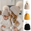 Fluffy Fur Ball Baby Beanie Winter Warm Kids Skullies Cap 2-6year Children Woolen Crochet Bonnet Solid Color Toddler Knitted Hat 1