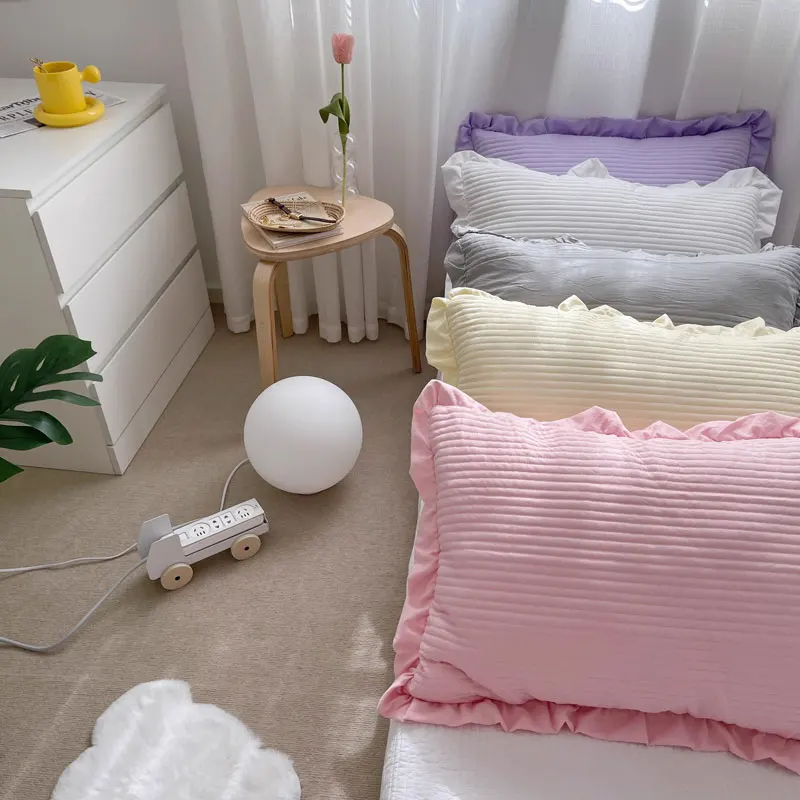 

Chiffon Ruffles Cushion Pink Pillowcases Ins Korean Style Cute Pillow Case Sweet Pillow Cover for Girl Bedroom Decorative