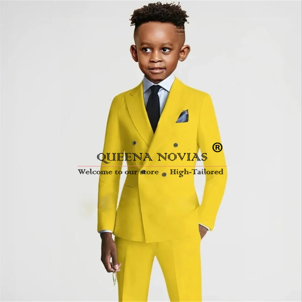 Kids Double Breasted Jacket Pants 2 Pieces Solid Children Tuxedos Made Evening Party Prom Dress Elegant Wedding Suits boys formal suit set