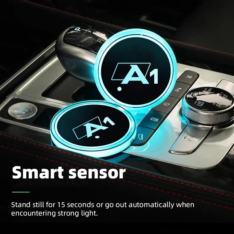 2Pcs For Audi A1 USB Charging Atmosphere RGB Light Non-slip Coasters Luminous Car Water Cup Coaster LED Drink Holder Mats