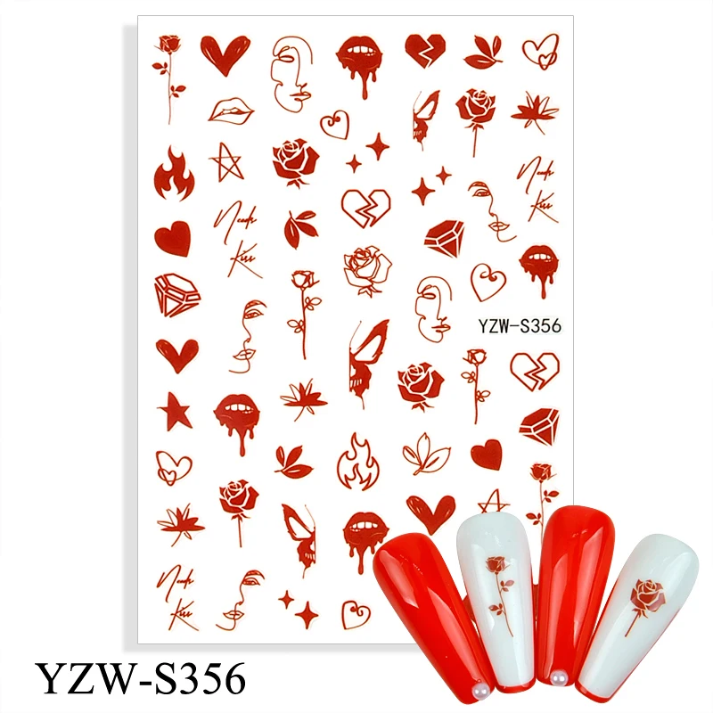 3D Stickers for Nails Pink Cat Pentagram Love Heart Design Adhesive Decals Waterproof Fashion Manicure Foil Nail Art Decorations