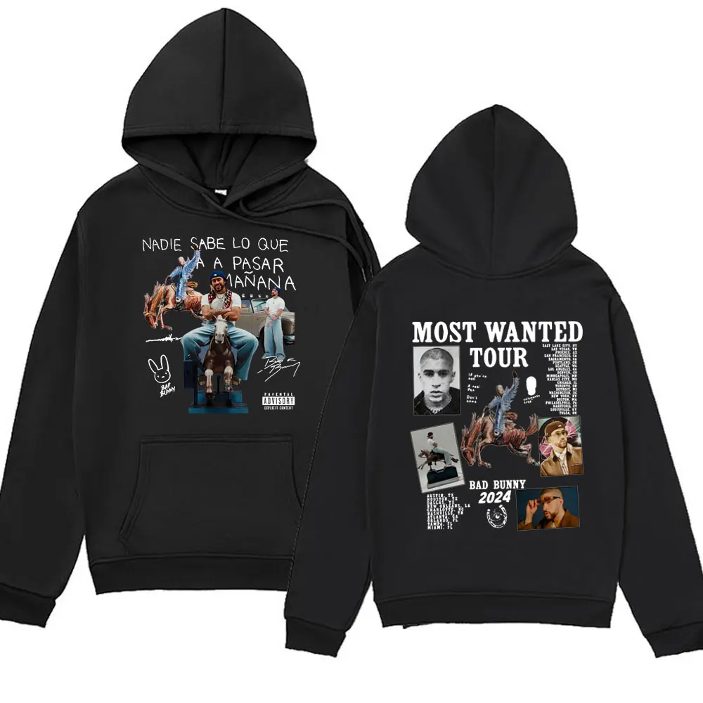 

Rapper Bad Bunny Most Wanted Tour Print Hoodies Men's Women's Nadie Sabe Lo Que Va A Pasar Manana Unisex Oversized Sweatshirt