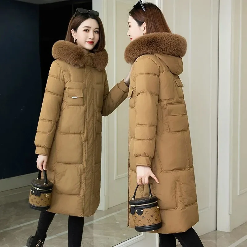 2023 New Winter Jacket Women Parka Fashion Long Puffer Coat Parka Con Cappuccio Slim Con Collo Di Pelliccia Warm Snow Wear Vestiti Imbottiti