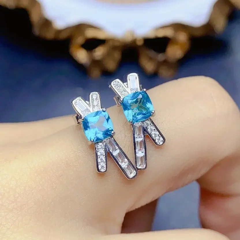 

Серьги-гвоздики с натуральным топазом Paraiba, женские серьги из серебра, серебряные серьги Paraiba, серьги для помолвки, подарок