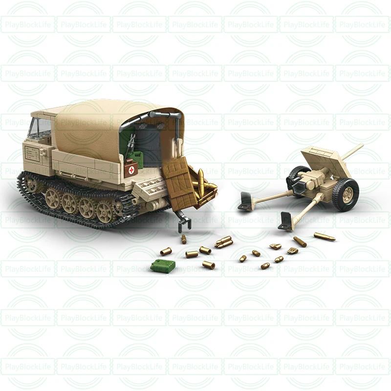 WW2 밀리터리 시리즈 Rso/01 트랙터, 37mm 안티 탱크 포병 클래식 컬렉션 모델 빌딩 블록, 벽돌 장난감 선물
